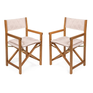 Patio Classic Mid-Century Outdoor Acacia Wood Foldable Diamond-Quilted Back Director Chair with Cushion Set 2