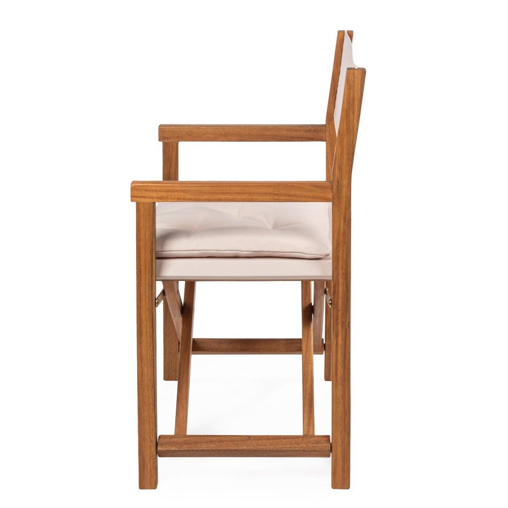 Patio Classic Mid-Century Outdoor Acacia Wood Foldable Diamond-Quilted Back Director Chair with Cushion Set 2