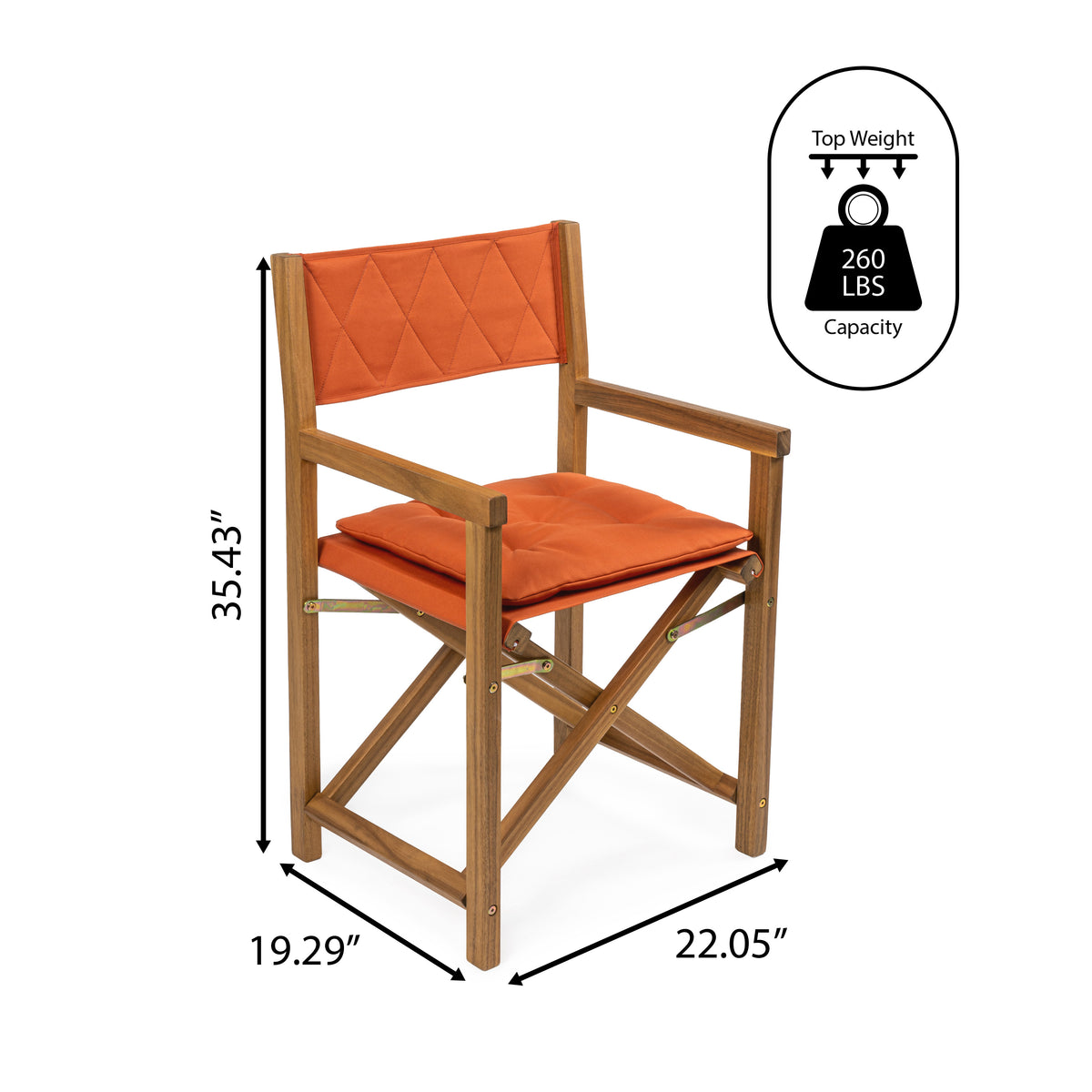 Patio Classic Mid-Century Outdoor Acacia Wood Foldable Diamond-Quilted Back Director Chair with Cushion Set 2