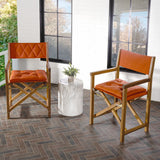 Patio Classic Mid-Century Outdoor Acacia Wood Foldable Diamond-Quilted Back Director Chair with Cushion Set 2