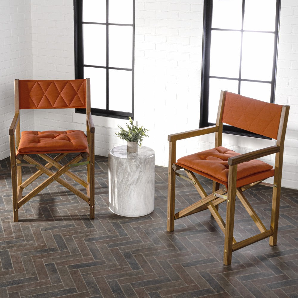 Patio Classic Mid-Century Outdoor Acacia Wood Foldable Diamond-Quilted Back Director Chair with Cushion Set 2