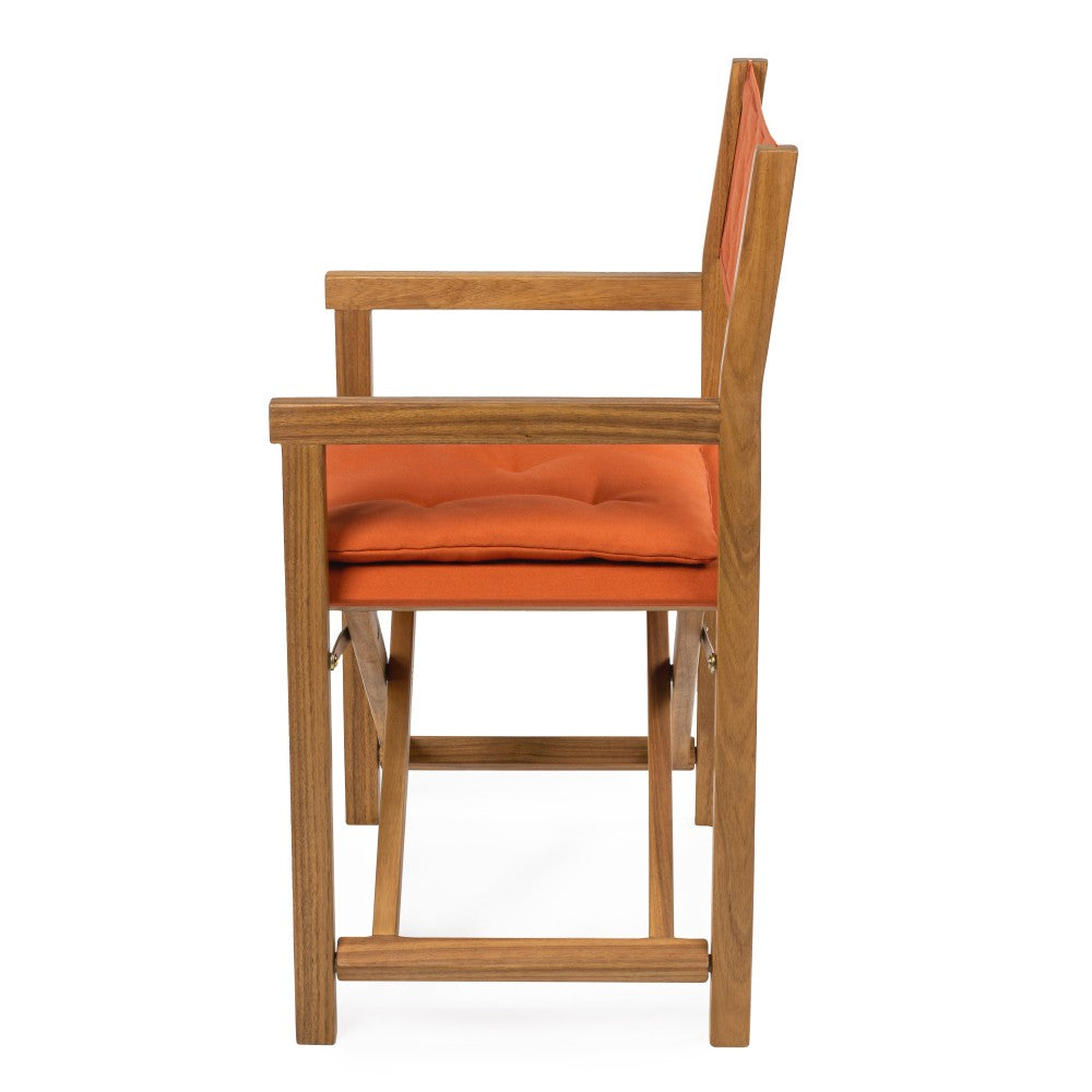 Patio Classic Mid-Century Outdoor Acacia Wood Foldable Diamond-Quilted Back Director Chair with Cushion Set 2