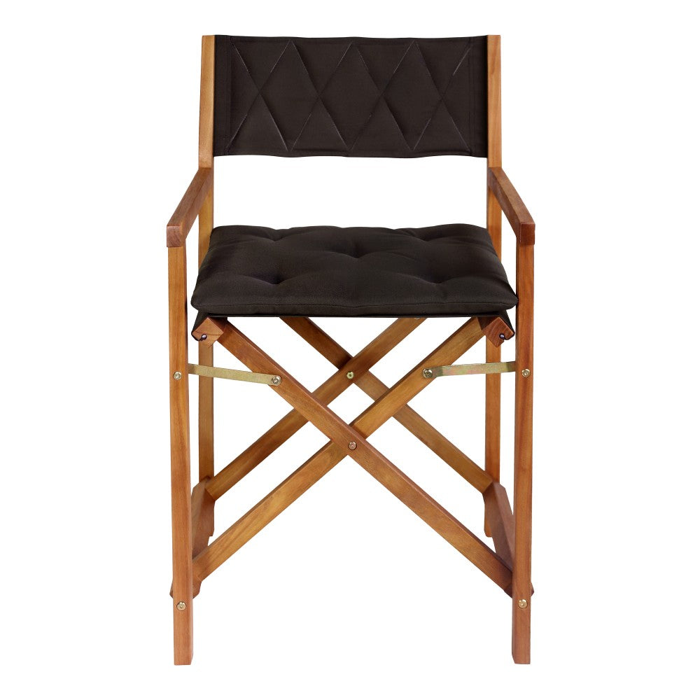 Patio Classic Mid-Century Outdoor Acacia Wood Foldable Diamond-Quilted Back Director Chair with Cushion Set 2