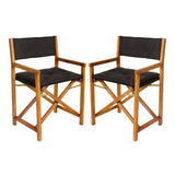 Patio Classic Mid-Century Outdoor Acacia Wood Foldable Diamond-Quilted Back Director Chair with Cushion Set 2