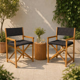 Patio Classic Mid-Century Outdoor Acacia Wood Foldable Diamond-Quilted Back Director Chair with Cushion Set 2