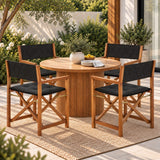 Patio Classic Mid-Century Outdoor Acacia Wood Foldable Diamond-Quilted Back Director Chair with Cushion Set 2