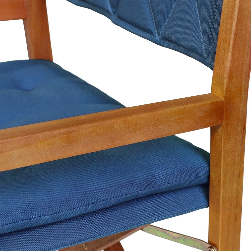 Patio Classic Mid-Century Outdoor Acacia Wood Foldable Diamond-Quilted Back Director Chair with Cushion Set 2
