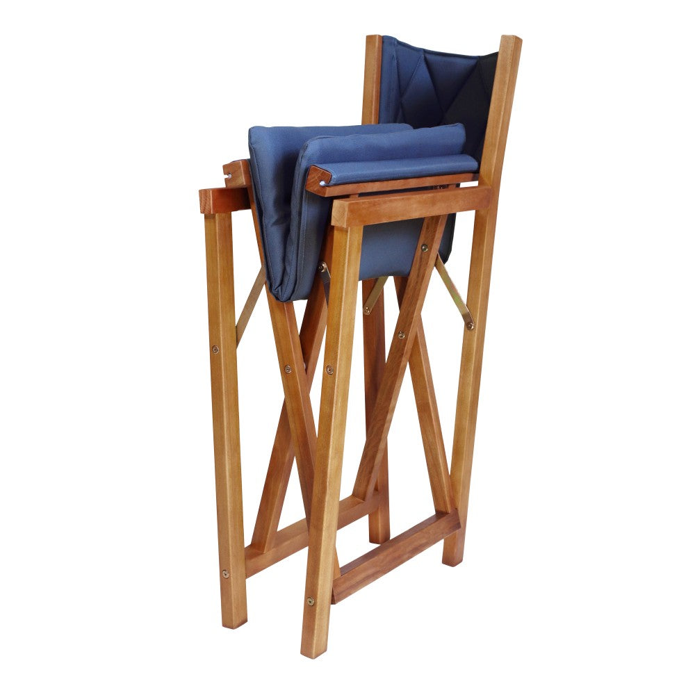 Patio Classic Mid-Century Outdoor Acacia Wood Foldable Diamond-Quilted Back Director Chair with Cushion Set 2