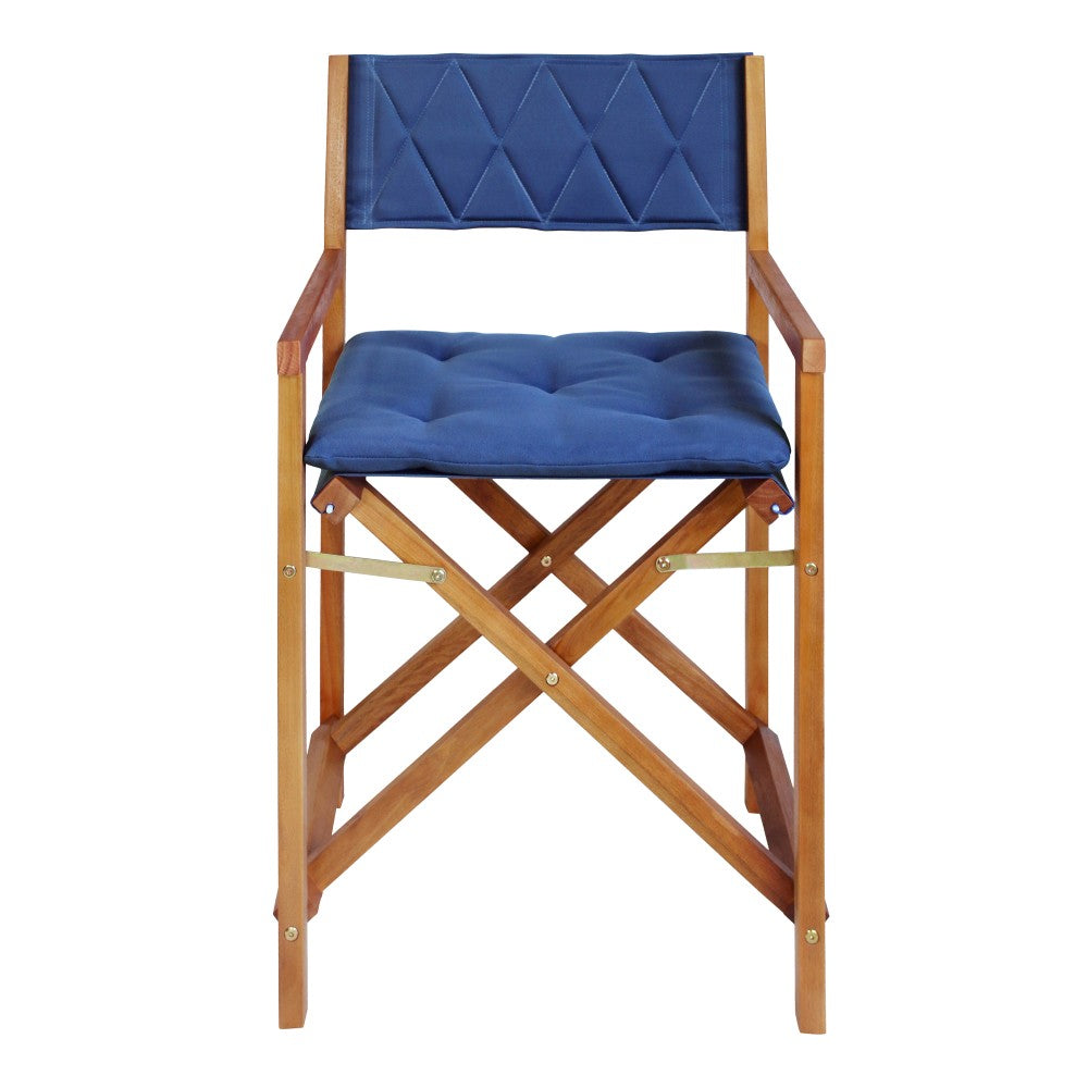 Patio Classic Mid-Century Outdoor Acacia Wood Foldable Diamond-Quilted Back Director Chair with Cushion Set 2