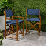 Patio Classic Mid-Century Outdoor Acacia Wood Foldable Diamond-Quilted Back Director Chair with Cushion Set 2