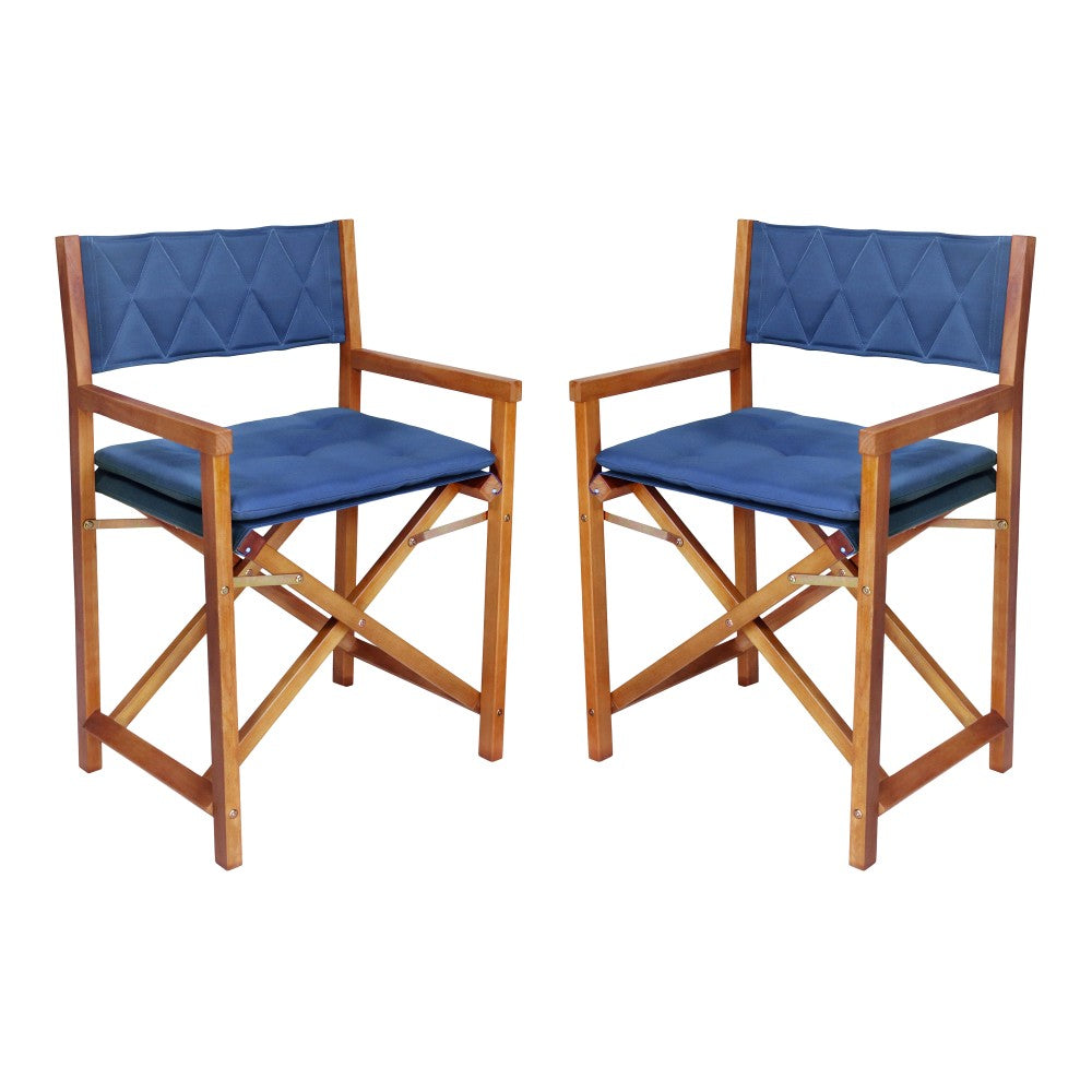 Patio Classic Mid-Century Outdoor Acacia Wood Foldable Diamond-Quilted Back Director Chair with Cushion Set 2