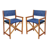 Patio Classic Mid-Century Outdoor Acacia Wood Foldable Diamond-Quilted Back Director Chair with Cushion Set 2