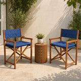 Patio Classic Mid-Century Outdoor Acacia Wood Foldable Diamond-Quilted Back Director Chair with Cushion Set 2