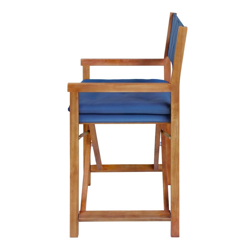 Patio Classic Mid-Century Outdoor Acacia Wood Foldable Diamond-Quilted Back Director Chair with Cushion Set 2