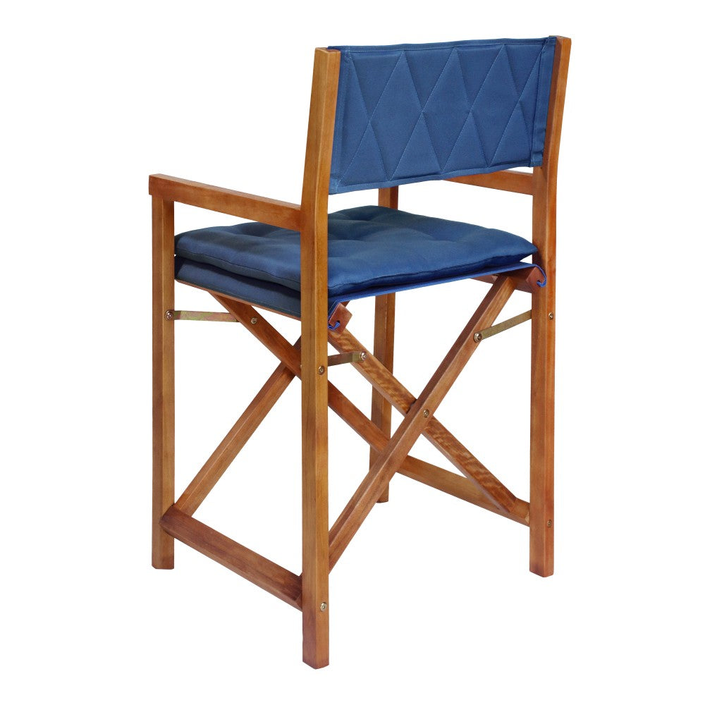 Patio Classic Mid-Century Outdoor Acacia Wood Foldable Diamond-Quilted Back Director Chair with Cushion Set 2