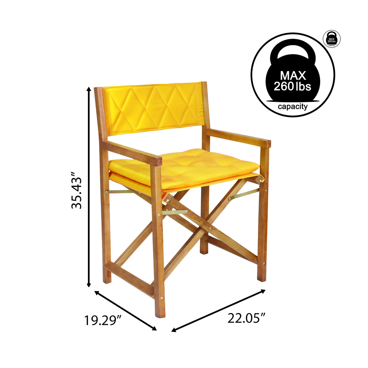 Patio Classic Mid-Century Outdoor Acacia Wood Foldable Diamond-Quilted Back Director Chair with Cushion Set 2