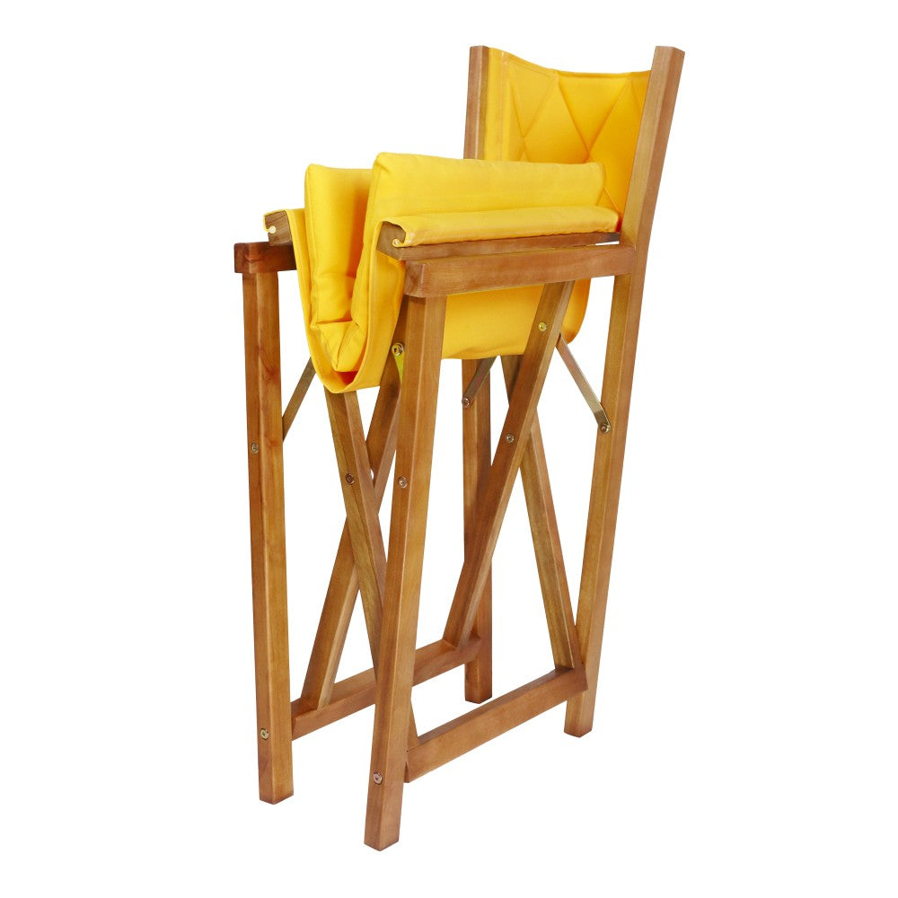 Patio Classic Mid-Century Outdoor Acacia Wood Foldable Diamond-Quilted Back Director Chair with Cushion Set 2