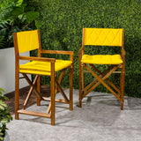 Patio Classic Mid-Century Outdoor Acacia Wood Foldable Diamond-Quilted Back Director Chair with Cushion Set 2