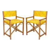 Patio Classic Mid-Century Outdoor Acacia Wood Foldable Diamond-Quilted Back Director Chair with Cushion Set 2