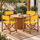 Patio Classic Mid-Century Outdoor Acacia Wood Foldable Diamond-Quilted Back Director Chair with Cushion Set 2