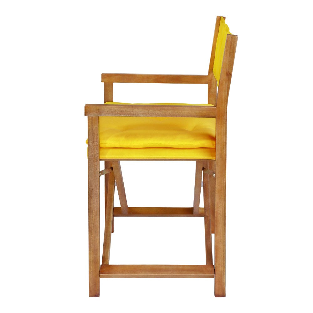 Patio Classic Mid-Century Outdoor Acacia Wood Foldable Diamond-Quilted Back Director Chair with Cushion Set 2