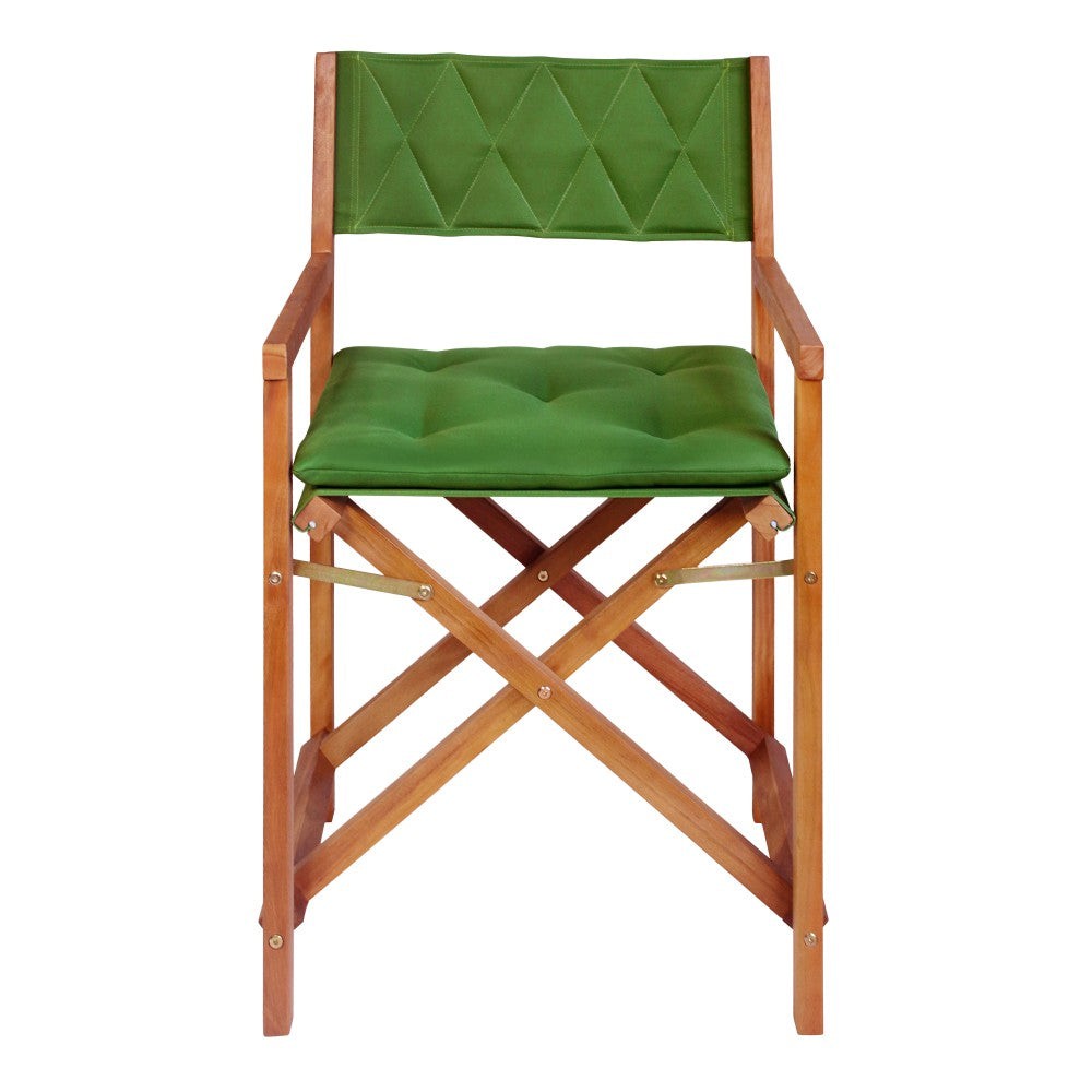 Patio Classic Mid-Century Outdoor Acacia Wood Foldable Diamond-Quilted Back Director Chair with Cushion Set 2