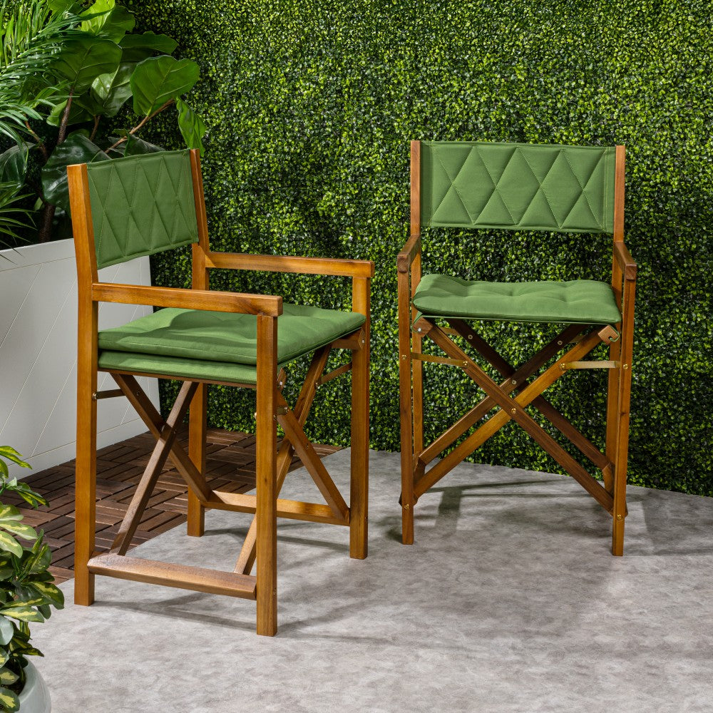 Patio Classic Mid-Century Outdoor Acacia Wood Foldable Diamond-Quilted Back Director Chair with Cushion Set 2