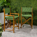 Patio Classic Mid-Century Outdoor Acacia Wood Foldable Diamond-Quilted Back Director Chair with Cushion Set 2