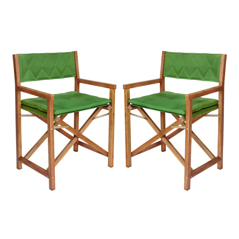 Patio Classic Mid-Century Outdoor Acacia Wood Foldable Diamond-Quilted Back Director Chair with Cushion Set 2