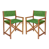 Patio Classic Mid-Century Outdoor Acacia Wood Foldable Diamond-Quilted Back Director Chair with Cushion Set 2