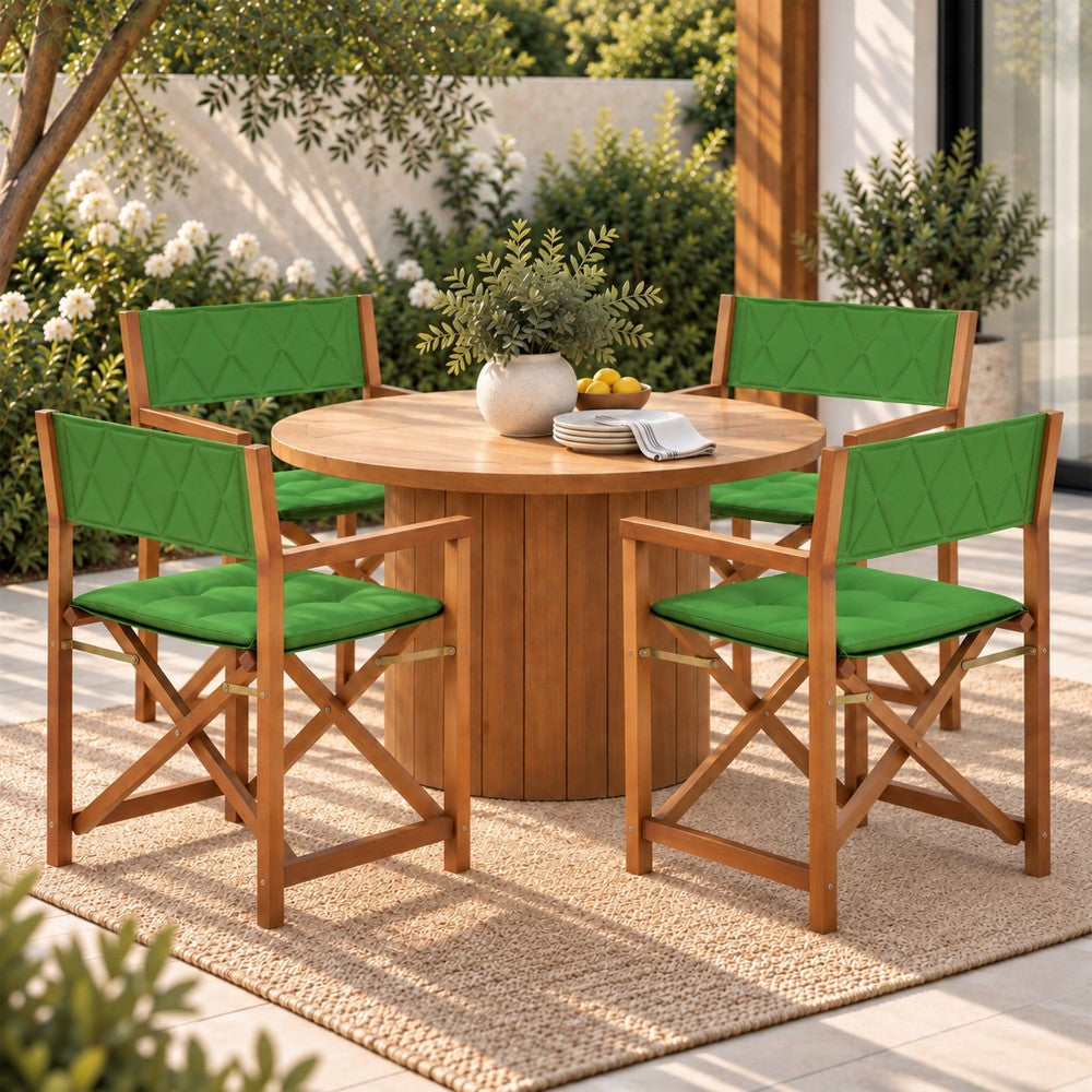 Patio Classic Mid-Century Outdoor Acacia Wood Foldable Diamond-Quilted Back Director Chair with Cushion Set 2