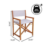 Patio Classic Mid-Century Outdoor Acacia Wood Foldable Diamond-Quilted Back Director Chair with Cushion Set 2