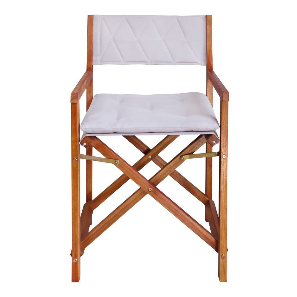 Patio Classic Mid-Century Outdoor Acacia Wood Foldable Diamond-Quilted Back Director Chair with Cushion Set 2