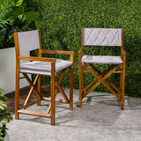 Patio Classic Mid-Century Outdoor Acacia Wood Foldable Diamond-Quilted Back Director Chair with Cushion Set 2