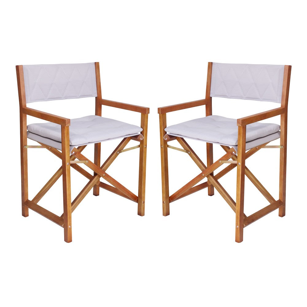 Patio Classic Mid-Century Outdoor Acacia Wood Foldable Diamond-Quilted Back Director Chair with Cushion Set 2