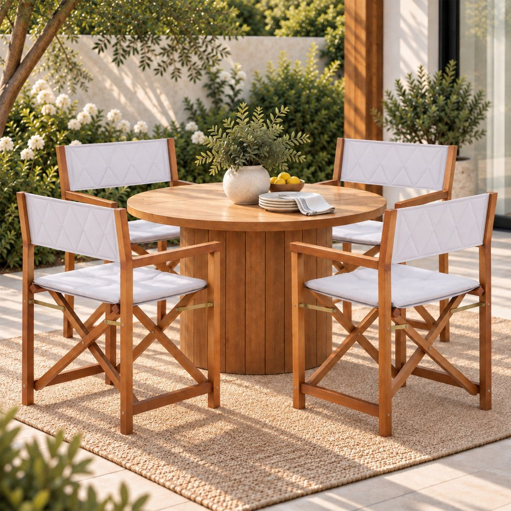 Patio Classic Mid-Century Outdoor Acacia Wood Foldable Diamond-Quilted Back Director Chair with Cushion Set 2