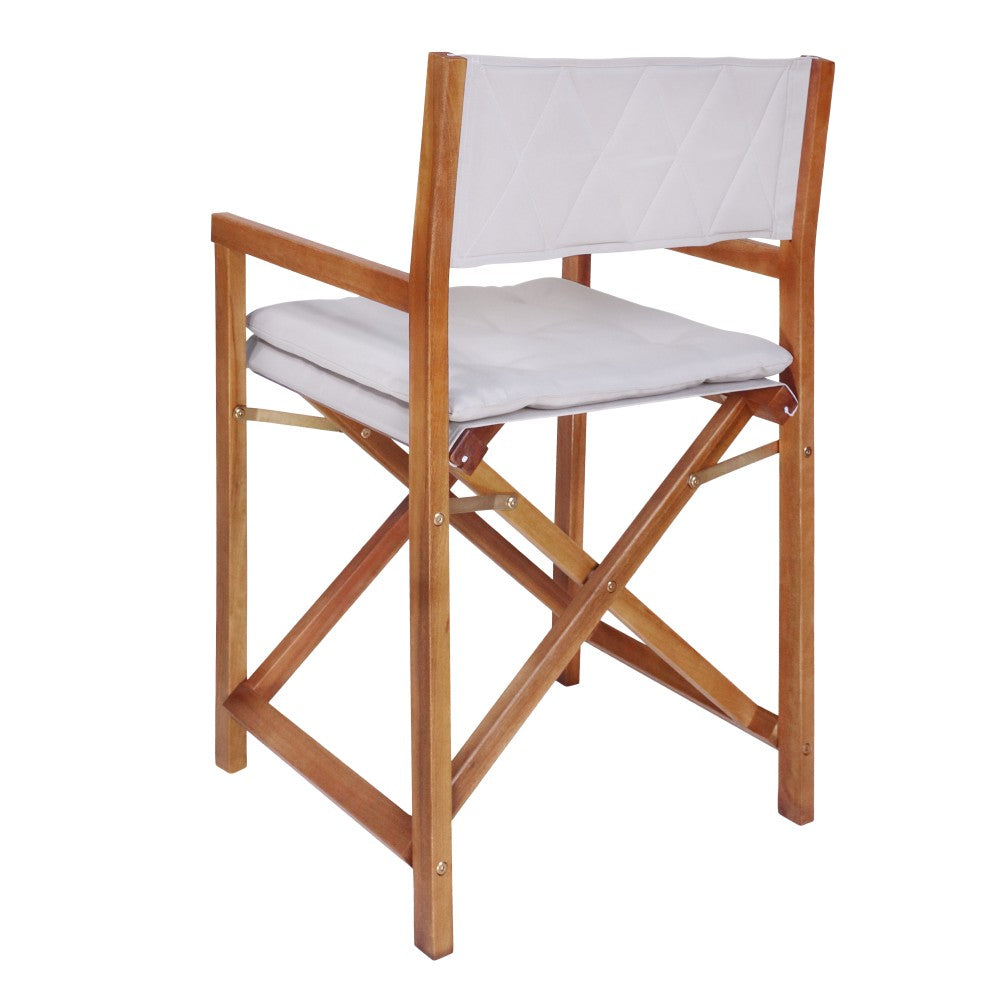 Patio Classic Mid-Century Outdoor Acacia Wood Foldable Diamond-Quilted Back Director Chair with Cushion Set 2