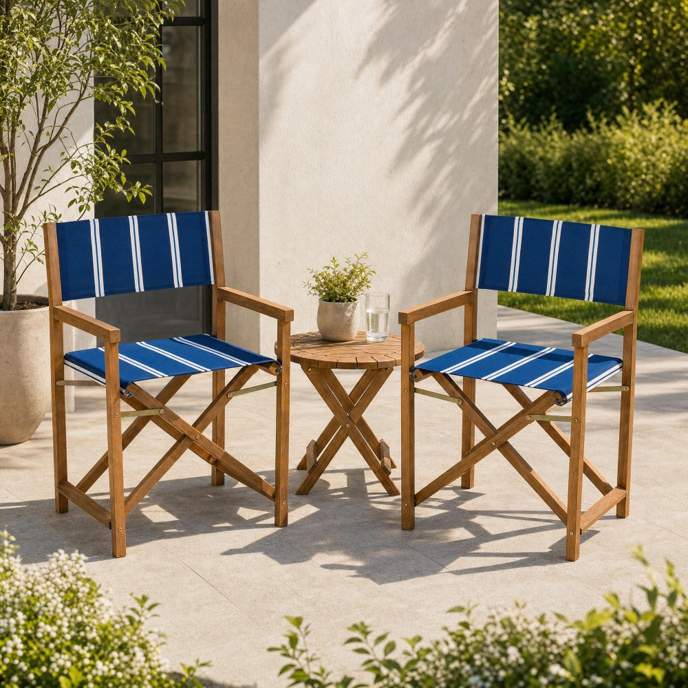 Naterra Classic Vintage Outdoor Acacia Wood Folding Director Chair with Canvas Seat
