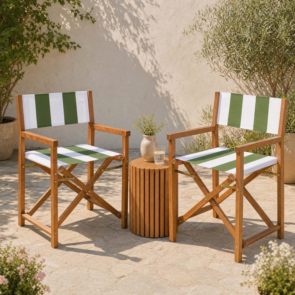 Naterra Classic Vintage Outdoor Acacia Wood Folding Director Chair with Canvas Seat