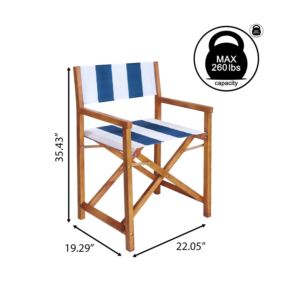 Naterra Classic Vintage Outdoor Acacia Wood Folding Director Chair with Canvas Seat