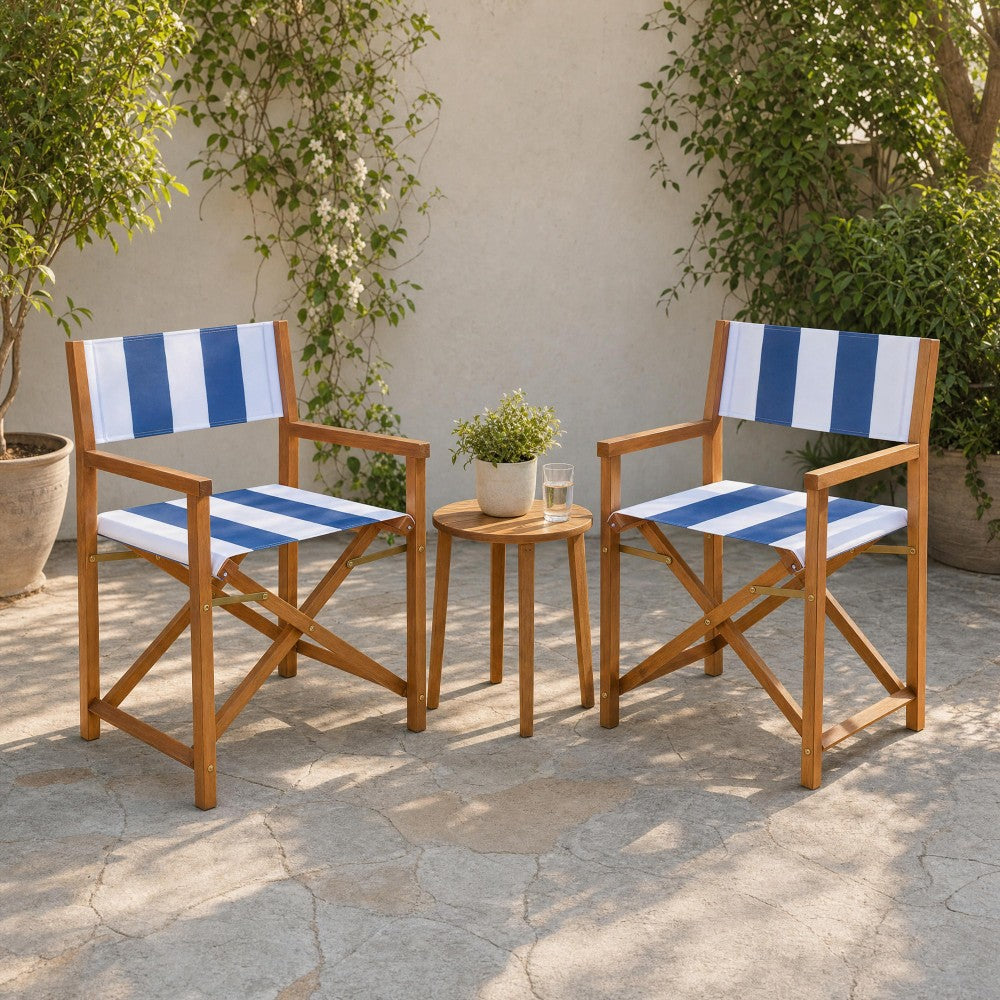 Naterra Classic Vintage Outdoor Acacia Wood Folding Director Chair with Canvas Seat