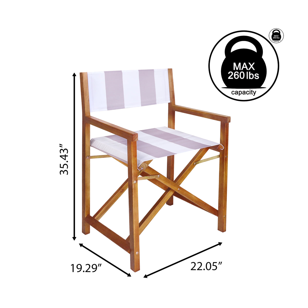 Naterra Classic Vintage Outdoor Acacia Wood Folding Director Chair with Canvas Seat