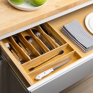 Sora 16.3 in. W x 12.3 in. D x 2 in. H Modern Farmhouse Handcrafted Bamboo 7-Slot Kitchen Drawer Organizer