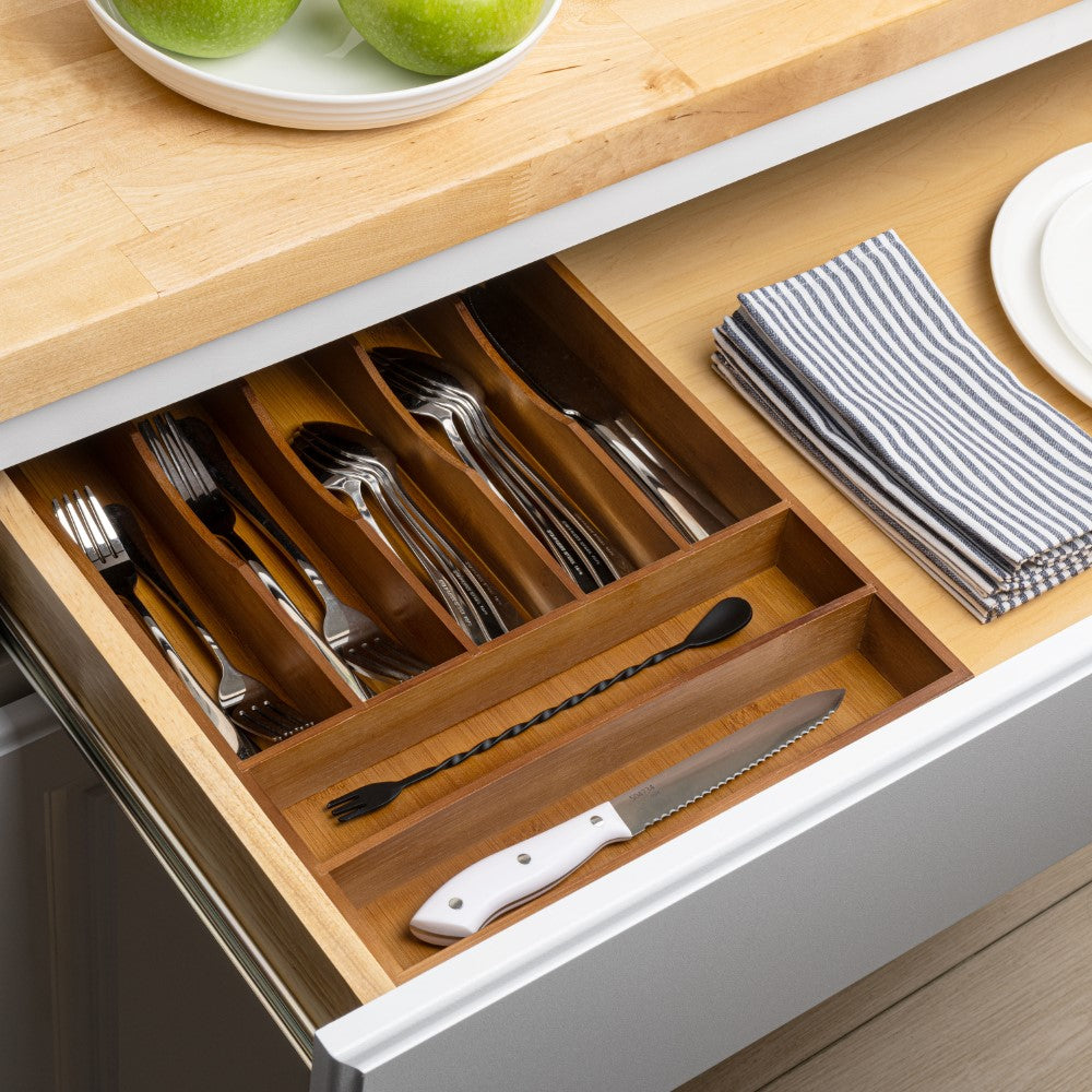 Sora 16.3 in. W x 12.3 in. D x 2 in. H Modern Farmhouse Handcrafted Bamboo 7-Slot Kitchen Drawer Organizer