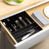 Sora 16.3 in. W x 12.3 in. D x 2 in. H Modern Farmhouse Handcrafted Bamboo 7-Slot Kitchen Drawer Organizer