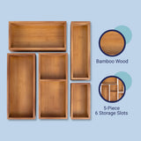 Brindle Handcrafted 5-Piece Multi-Use Individual Bamboo Drawer Organizer Boxes