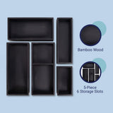 Brindle Handcrafted 5-Piece Multi-Use Individual Bamboo Drawer Organizer Boxes