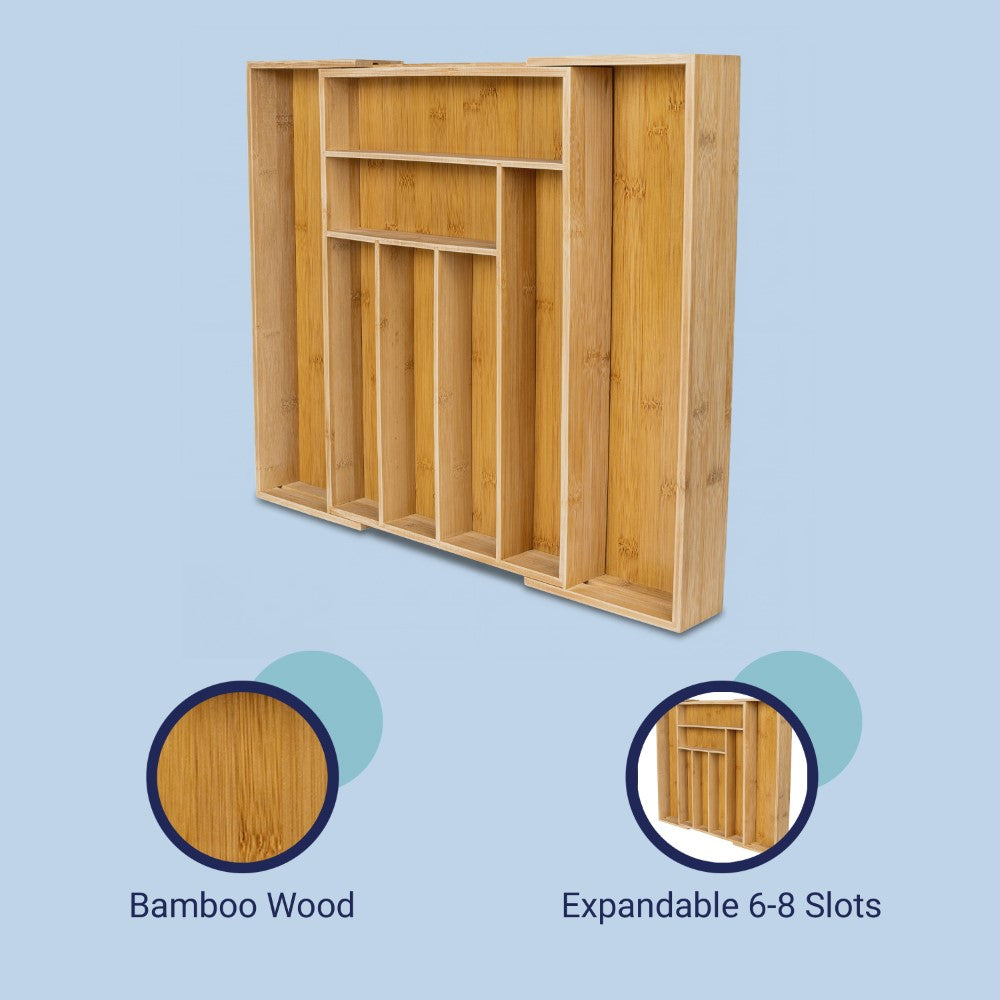 Virella 12.2 in. W x 17 in. D x 2.4 in. H Modern Farmhouse Handcrafted Bamboo Expandable 8-Slot Kitchen Drawer Organizer
