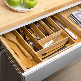 Virella 12.2 in. W x 17 in. D x 2.4 in. H Modern Farmhouse Handcrafted Bamboo Expandable 8-Slot Kitchen Drawer Organizer