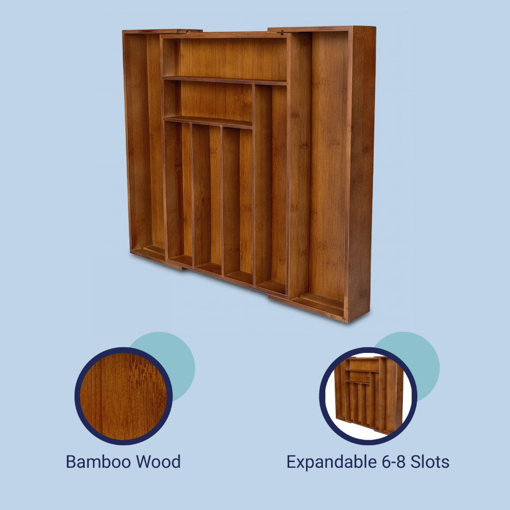 Virella 12.2 in. W x 17 in. D x 2.4 in. H Modern Farmhouse Handcrafted Bamboo Expandable 8-Slot Kitchen Drawer Organizer